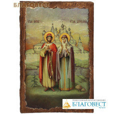 Икона под старину Святые благоверные Петр и Феврония Муромские, размер 20х30см, дерево