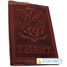 Обложка на паспорт трехсложная (с иконкой). Натуральная кожа
