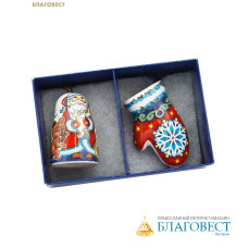 Набор из 2-х елочных игрушек Дед Мороз и Варежка, высота 6см, керамика