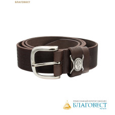 Ремень мужской, тиснение молитвы снаружи. Натуральная кожа. Длина изделия 113см, ширина 3,5см