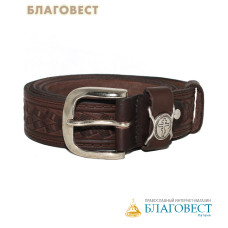 Ремень мужской, тиснение молитвы внутри. Натуральная кожа. Длина изделия 135см, ширина 3,5см