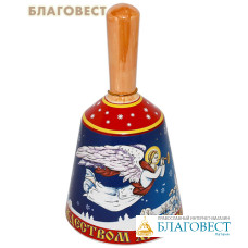 Рождественский колокольчик с ручкой Ангел летящий, высота 13см, керамика