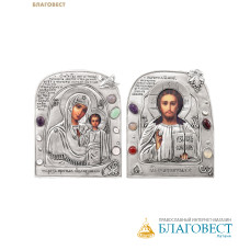 Иконы (венчальная пара) в окладе Пресвятая Богородица «Казанская» и Господь Вседержитель, серебрение, дерево, камни
