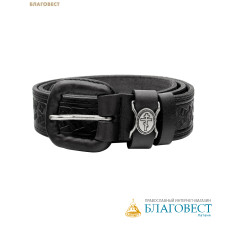 Ремень мужской, тиснение молитвы внутри. Натуральная кожа. Длина изделия 114см, ширина 3,5см