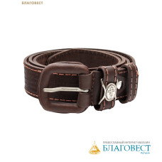 Ремень мужской, тиснение молитвы снаружи. Натуральная кожа. Длина изделия 117см, ширина 3,5см